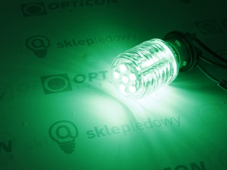 Żarówka LED Ba15s 4W 24xSMD 5050 10-30V DC 360st IP65 Zielony 12V 24V