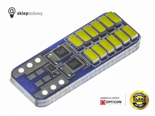 Żarówka Led W5W T10 SMD 3014 12V Biały Zimny 6000K CANBUS OPTICON PREMIUM