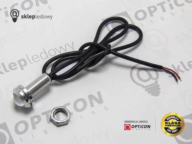  Moduł Oczko LED 1W 2x SMD 5630 12V DC Srebrny 18mm Biały Zimny z przewodem zasilającym
