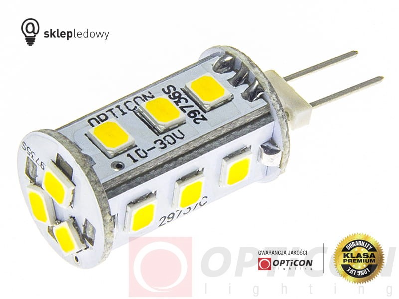 Żarówka G4 LED 1,5W 15x SMD 2835 10-30V DC Biały Dzienny 4500K 12V 24V Opticon Premium