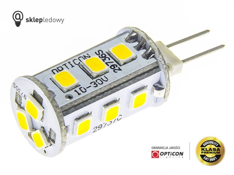 Żarówka G4 LED 1,5W 15x SMD 2835 10-30V DC Biały Dzienny 4500K 12V 24V Opticon Premium