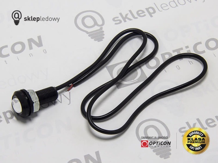 Moduł Oczko LED 1W 2x SMD 5630 12V DC Czarny 18mm Niebieski z przewodem zasilającym 