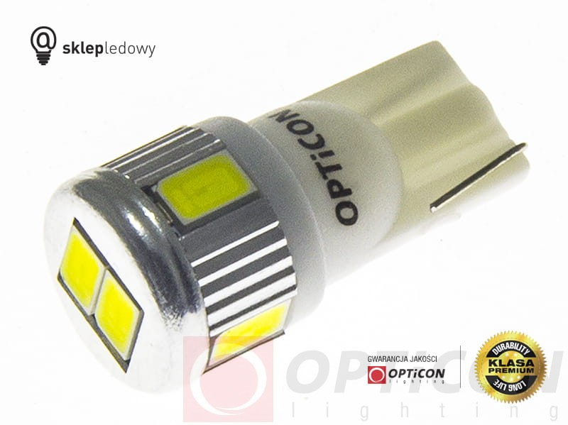 Żarówka Led W5W T10 6x SMD 5630 12V Biały Zimny 6000K OPTICON PREMIUM