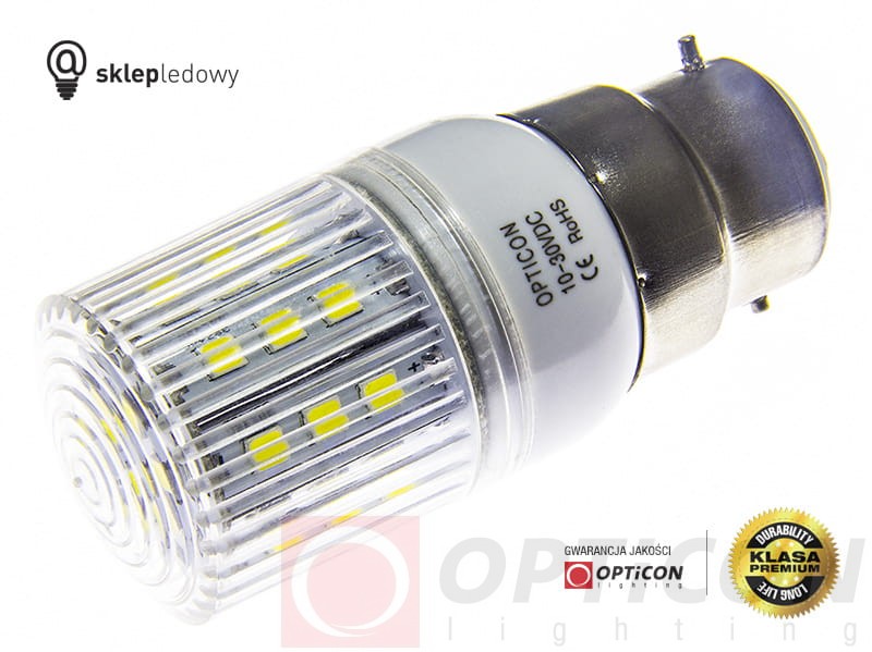 Żarówka Led B22 4W 30x SMD2835 10-30V DC 360st Biały Zimny 6000K 12V 24V Opticon