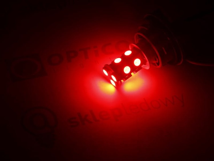  Żarówka Led R10W Ba15s 13x SMD5050 12V 24V DC Czerwony OPTICON PREMIUM 