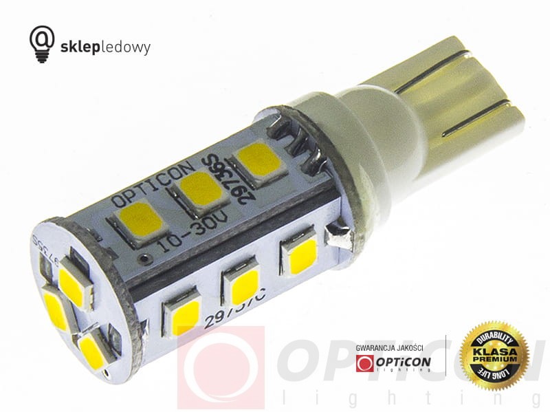 Żarówka Led W5W T10 15x SMD 2835 10-30V DC Biały Dzienny 4500K 12V 24V OPTICON