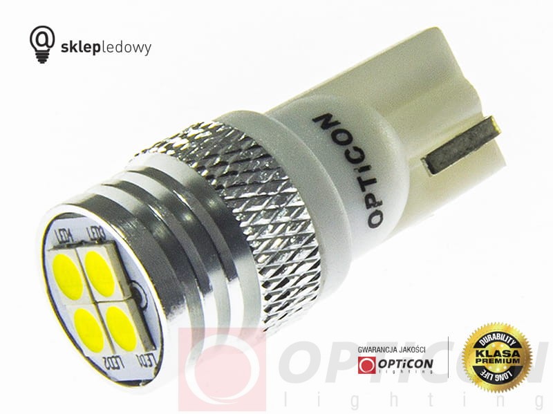 Żarówka Led W5W T10 4x SMD 3030 12V CANBUS Biały Zimny 6000K OPTICON PREMIUM