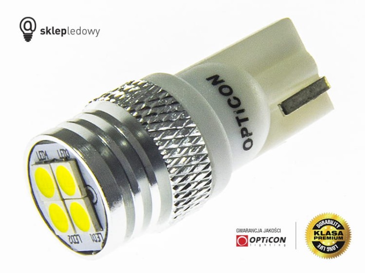 Żarówka Led W5W T10 4x SMD 3030 12V CANBUS Biały Zimny 6000K OPTICON PREMIUM