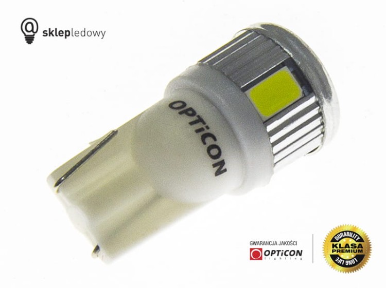 Żarówka Led W5W T10 6x SMD 5630 12V Biały Zimny 6000K OPTICON PREMIUM