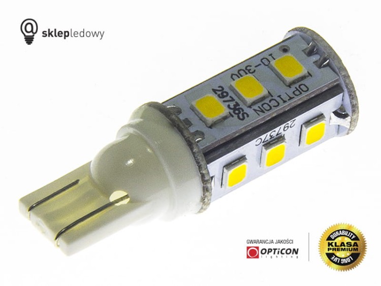 Żarówka Led W5W T10 15x SMD 2835 10-30V DC Biały Dzienny 4500K 12V 24V OPTICON
