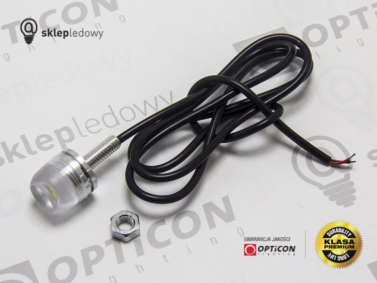 Moduł Oczko LED 1W 3x SMD 5630 12V DC Srebrny 18mm Biały Zimny z przewodem zasilającym