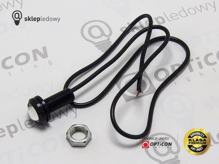 Moduł Oczko LED 1W 2x SMD 5630 12V DC Czarny 18mm Czerwony z przewodem zasilającym
