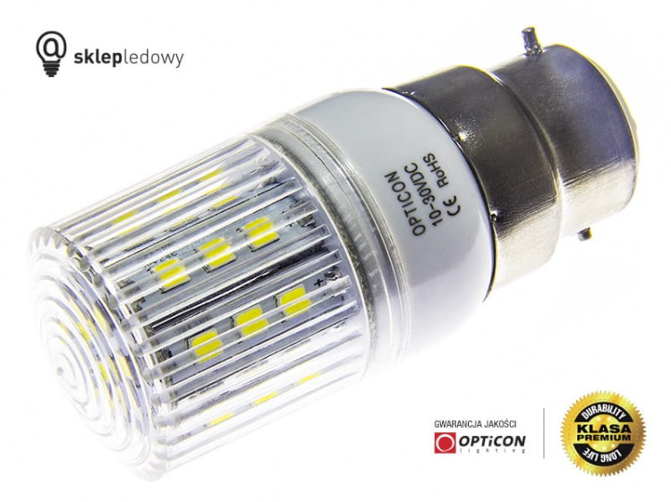 Żarówka Led B22 4W 30x SMD2835 10-30V DC 360st Biały Ciepły 3000K 12V 24V Opticon