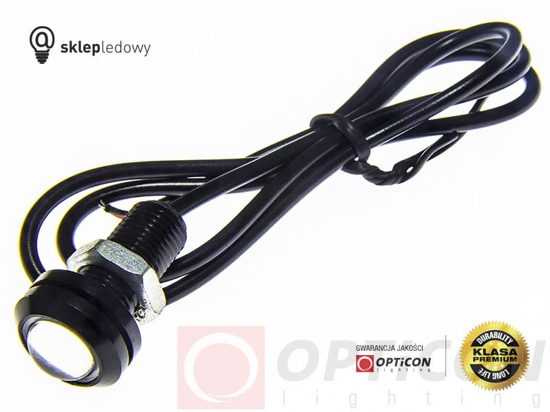 Moduł Oczko LED 1W 2x SMD 5630 12V DC Czarny 18mm Niebieski z przewodem zasilającym