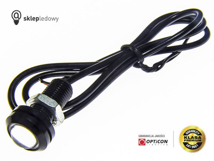 Moduł Oczko LED 1W 2x SMD 5630 12V DC Czarny 18mm Niebieski z przewodem zasilającym