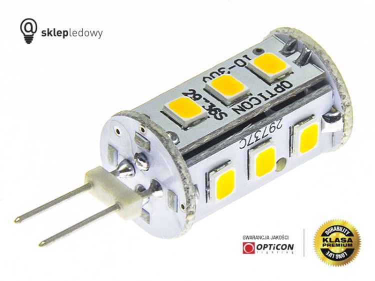  Żarówka G4 LED 1,5W 15x SMD 2835 10-30V DC Biały Ciepły 3000K 12V 24V Opticon Premium