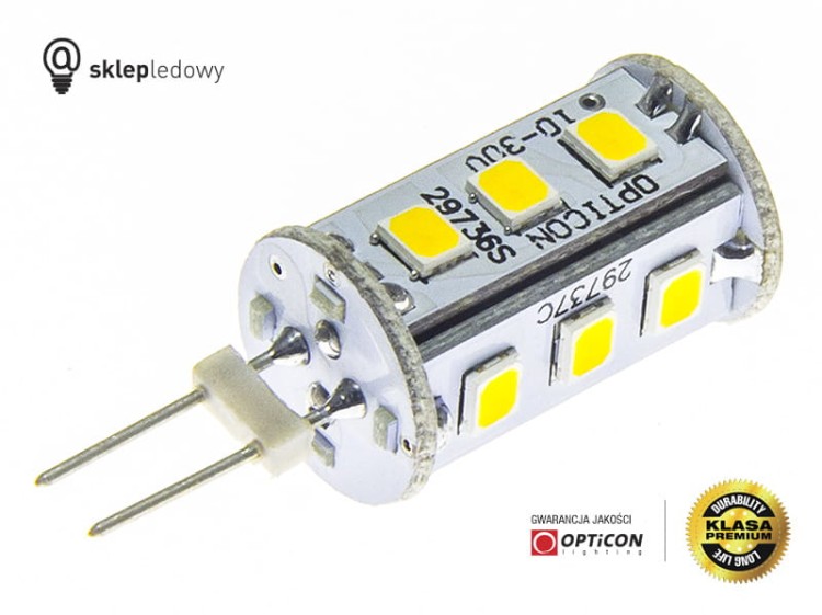 Żarówka G4 LED 1,5W 15x SMD 2835 10-30V DC Biały Dzienny 4500K 12V 24V Opticon Premium