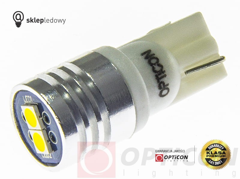 Żarówka Led W5W T10 2x SMD 3030 12V Biały Zimny 6000K OPTICON PREMIUM