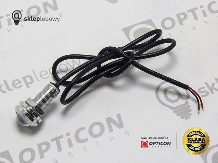  Moduł Oczko LED 1W 2x SMD 5630 12V DC Srebrny 18mm Biały Zimny z przewodem zasilającym