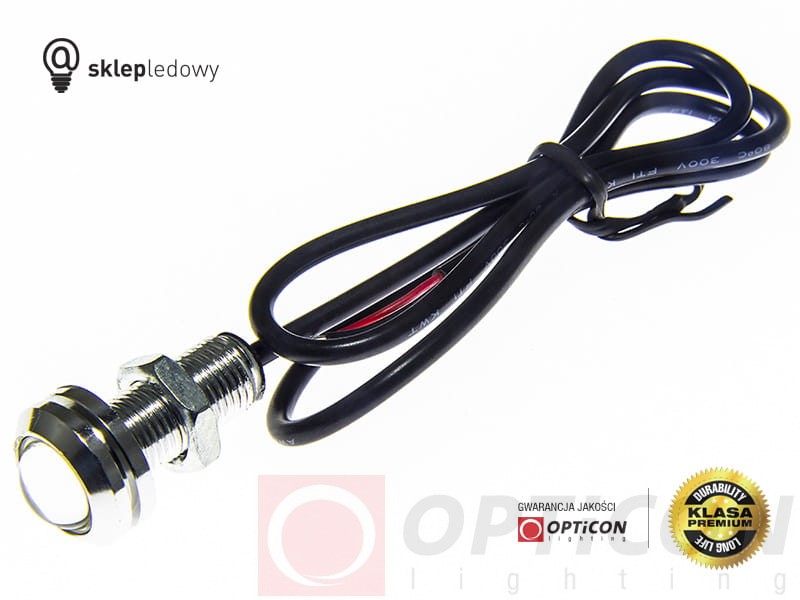 Moduł Oczko LED 1W 2x SMD 5630 12V DC Srebrny 18mm Biały Zimny z przewodem zasilającym