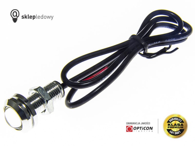 Moduł Oczko LED 1W 2x SMD 5630 12V DC Srebrny 18mm Biały Zimny z przewodem zasilającym