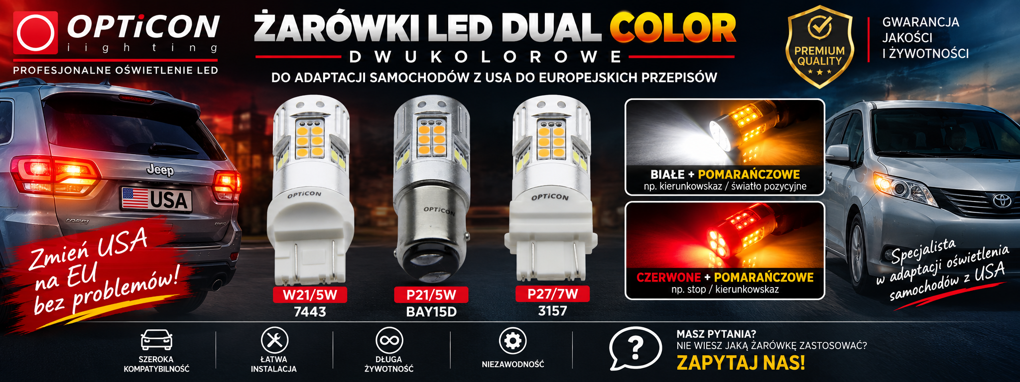 Żarówki Dual Color LED dla samochodów z USA
