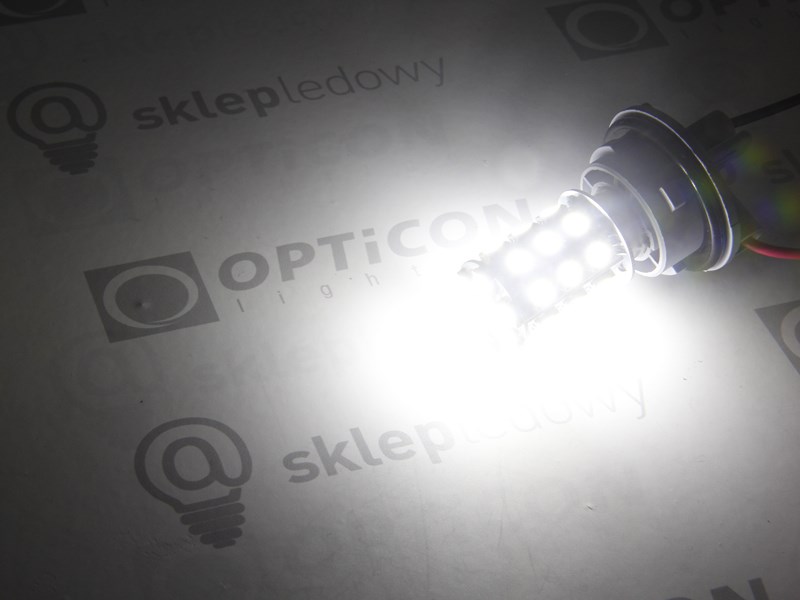  Żarówka Led P21W Ba15s 27x SMD5050 12V 24V DC Biały Zimny OPTICON - Bez polaryzacji 