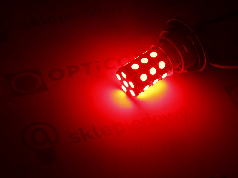Żarówka Samochodowa Led P21W Ba15s 27x SMD5050 12V 24V DC Kolor Czerwony OPTICON