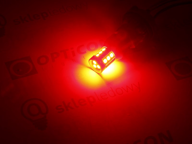 Żarówka Samochodowa Led P21W Ba15s 12V DC 15x SMD3030 Czerwony