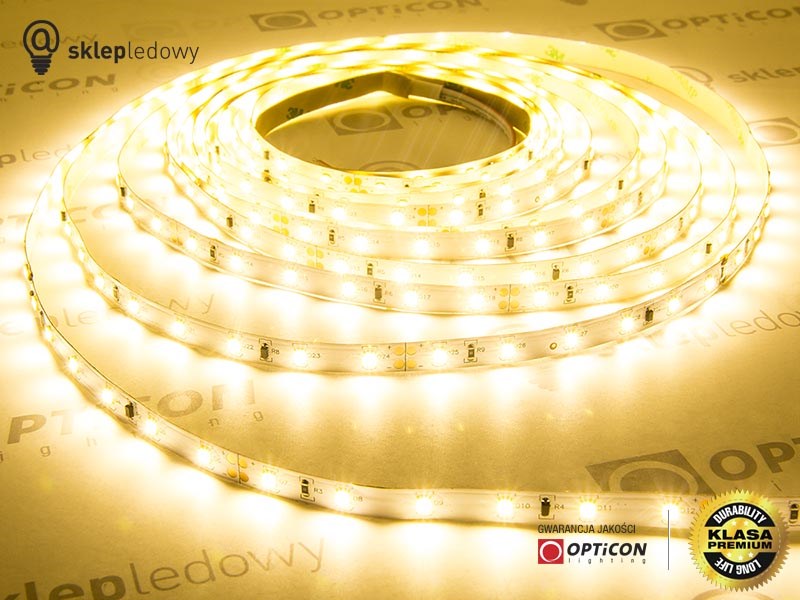 Taśma LED 24V 300 SMD 2835 8mm IP20 9W /m Biały Ciepły 3000K OPTICON PREMIUM Taśma LED 24V 300 SMD 2835 8mm IP20 9W /m Biały Ciepły 3000K OPTICON PREMIUM