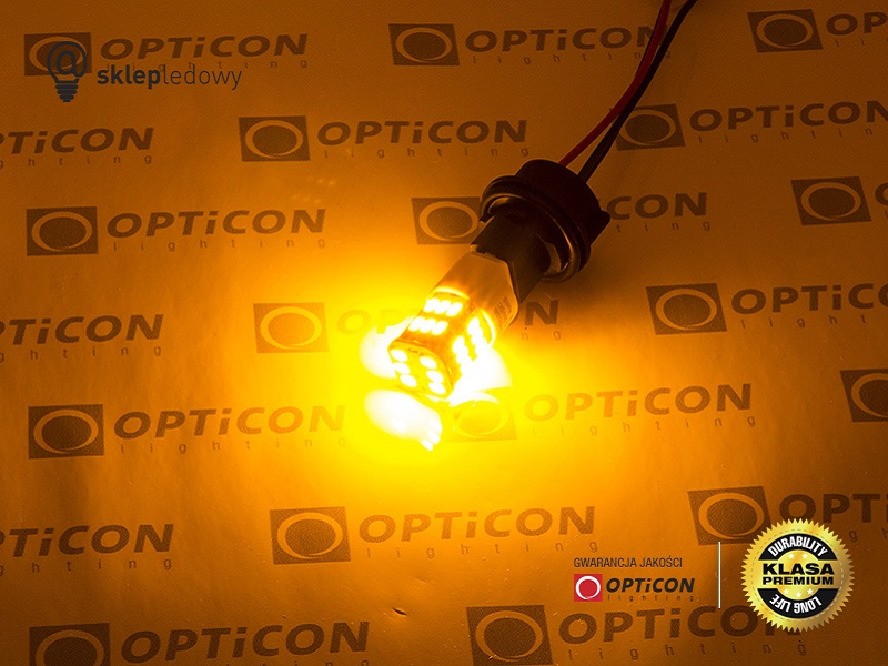  Żarówka Led Wy21W T20 30x SMD5730 12V 24V DC Pomarańczowy  OPTICON - Bez polaryzacji 