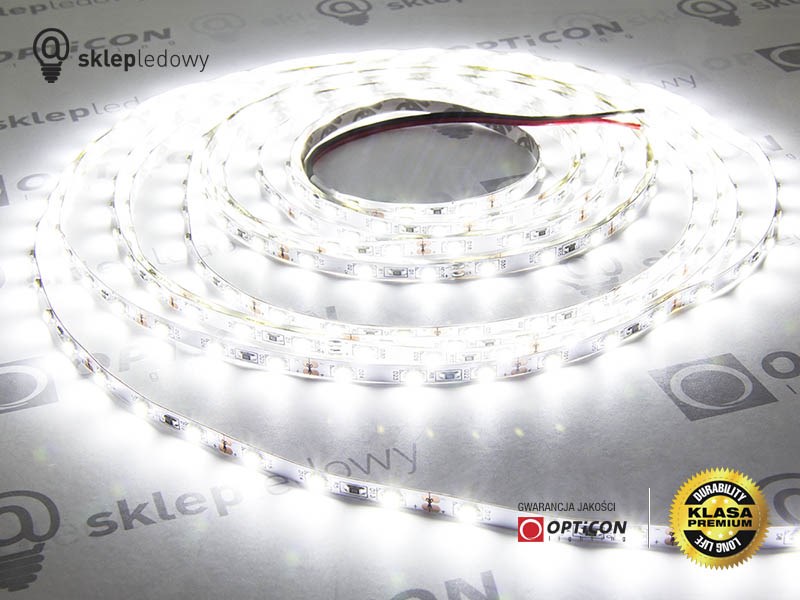 Taśma LED 12V 300 SMD 3528 8mm IP65 4,8W/m Biały Zimny 6000K OPTICON PREMIUM
