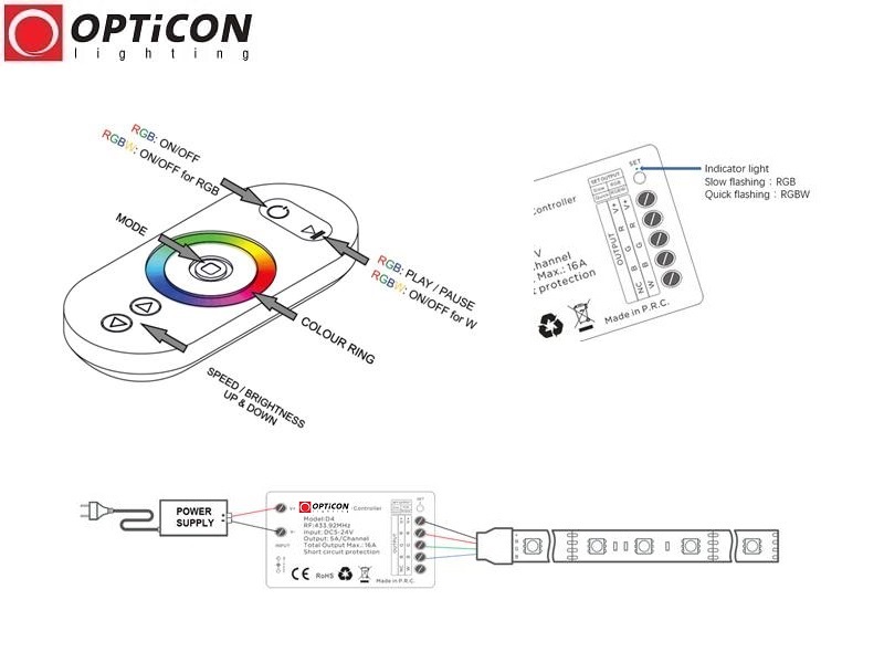 Sterownik OPTICON RGB / RGBW 15A 12V / 24V Pilot Dotykowy Radiowy