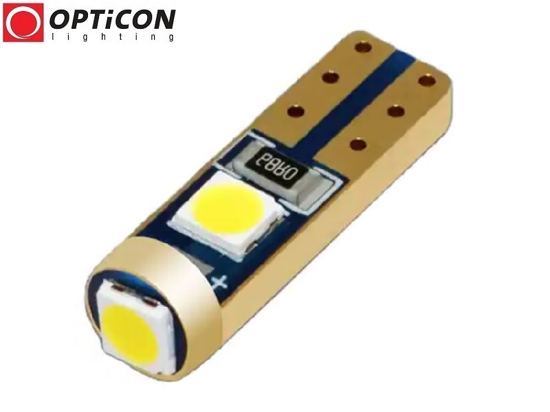  Żarówka Led W1,2W T5 R5 12V 3x SMD3030 Biały Zimny 6000K OPTICON