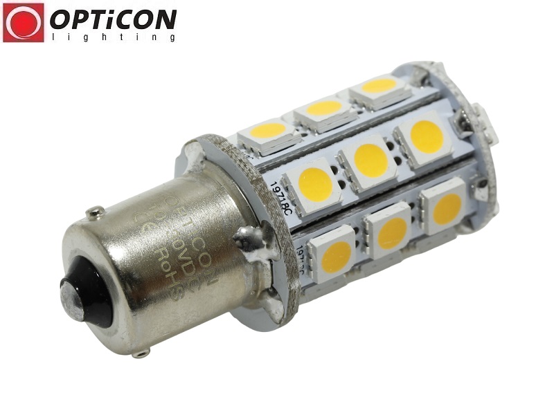  Żarówka Led P21W Ba15s 12V 24V DC 27x SMD5050 Biały Ciepły 3000K 