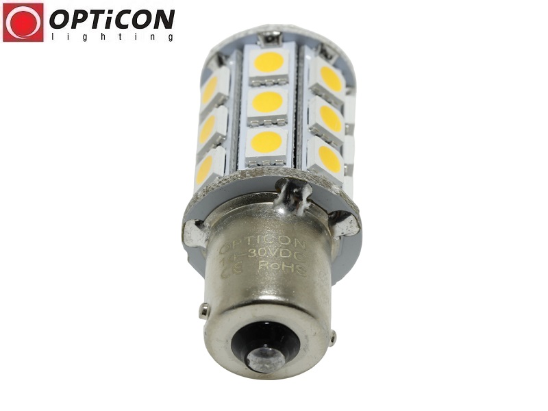  Żarówka Led P21W Ba15s 12V 24V DC 27x SMD5050 Biały Ciepły 3000K 