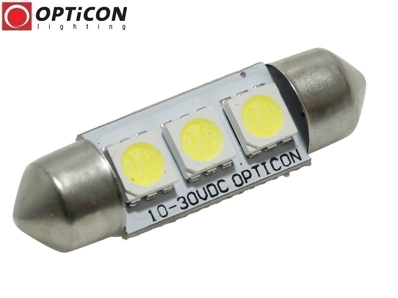  Żarówka Samochodowa Led C5W 39mm 12V 24V DC 3x SMD 5050 Biały Zimny 6000K OPTICON