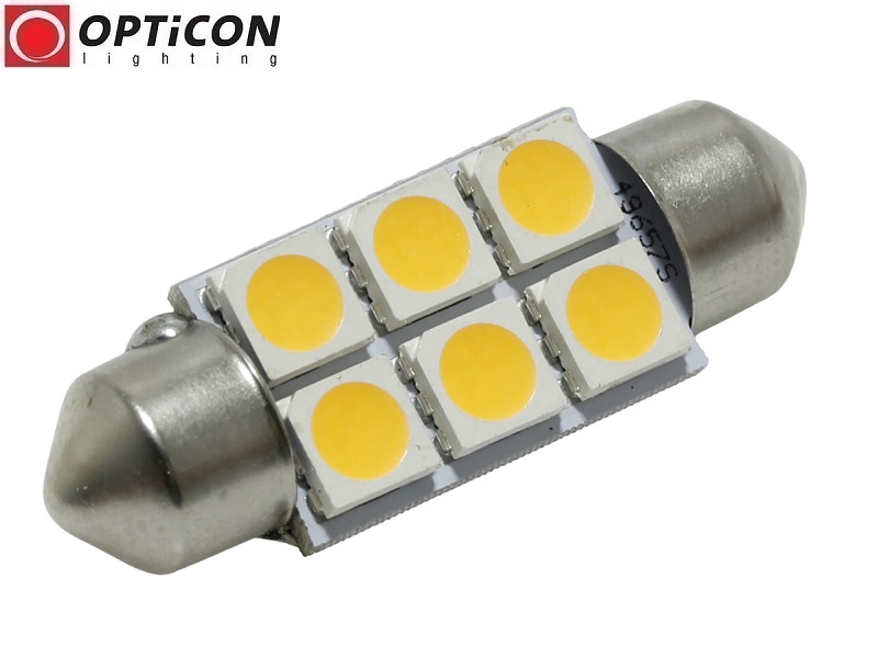Żarówka Samochodowa Led C5W 36mm 12V 24V DC 6x SMD 5050 Biały Ciepły 3000K OPTICON Żarówka Samochodowa Led C5W 36mm 12V 24V DC 6x SMD 5050 Biały Ciepły 3000K OPTICON