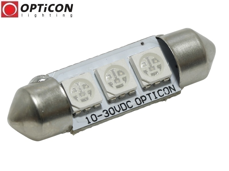  Żarówka Samochodowa Led C5W 36mm 12V 24V DC 3x SMD 5050 Czerwony OPTICON