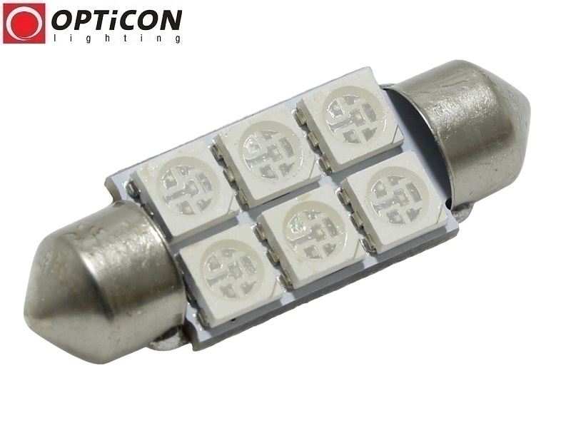 Żarówka Led C5W 36mm 12V 24V DC 6x SMD 5050 Czerwony OPTICON Żarówka Led C5W 36mm 12V 24V DC 6x SMD 5050 Czerwony OPTICON