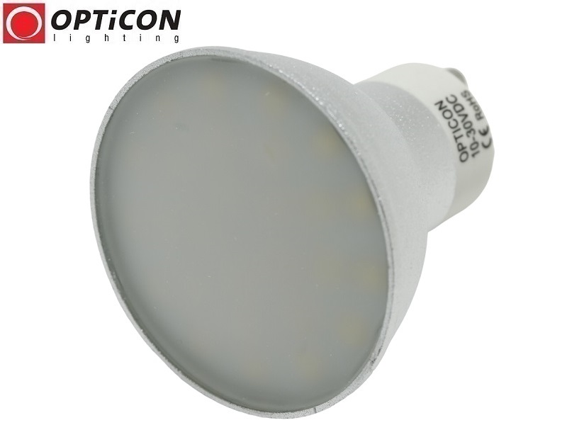 Żarówka LED GU10 4W 10-30V DC 12x SMD 2835 Biały Neutralny 4500K 12V 24V OPTICON
