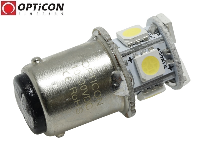 Żarówka Led Ba15d 1W 8x SMD 5050 10-30V DC Biały Zimny 12V 24V OPTICON Żarówka Led Ba15d 1W 8x SMD 5050 10-30V DC Biały Zimny 12V 24V OPTICON