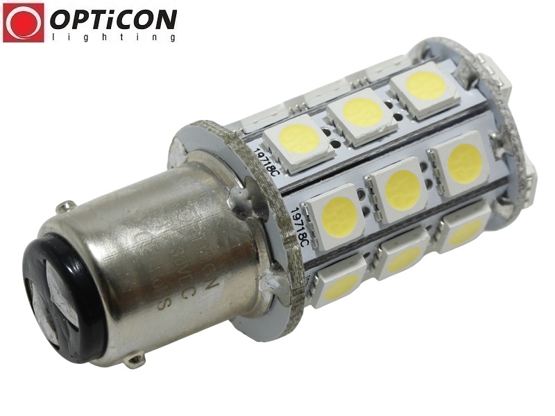 Żarówka Led Ba15d 4W 27x SMD 5050 10-30V DC Biały Zimny 12V 24V OPTICON Żarówka Led Ba15d 4W 27x SMD 5050 10-30V DC Biały Zimny 12V 24V OPTICON