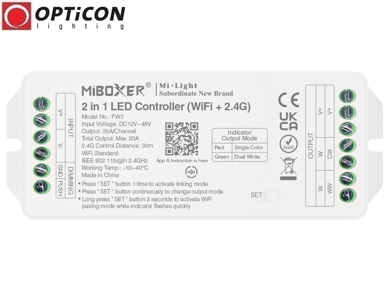 Sterownik Taśm LED MiLight 2in1 PW2 20A 12V / 24V DC RF 2,4G Wi-Fi Bluetooth 