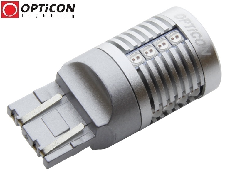 Żarówka Led W21/5W T20 7443 12V 20x SMD 3030 Czerwony CANBUS OPTICON PREMIUM