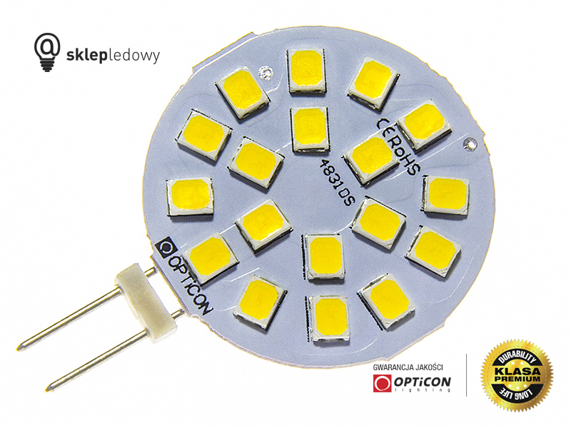 Żarówka G4 LED 2,5W 10-30V DC 18x SMD 2835 250lm Biały Ciepły 3000K 12V 24V Opticon Premium