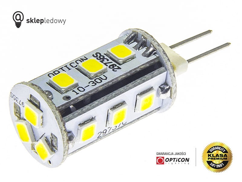 Żarówka G4 LED 1,5W 10-30V DC 15x SMD 2835 Biały Ciepły 3000K 12V 24V Opticon Premium