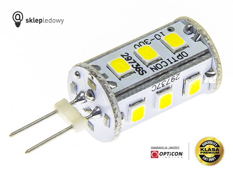 Żarówka G4 LED 1,5W 10-30V DC 15x SMD 2835 Biały Ciepły 3000K 12V 24V Opticon Premium Żarówka G4 LED 1,5W 10-30V DC 15x SMD 2835 Biały Ciepły 3000K 12V 24V Opticon Premium