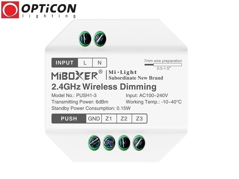 Bezprzewodowy Włącznik LED Push MiLight 230V AC RF 2,4GHz - 3 Strefy Jednokolorowe