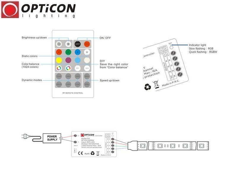 Sterownik OPTICON RGB / RGBW 15A 12V / 24V Pilot Dotykowy Radiowy
